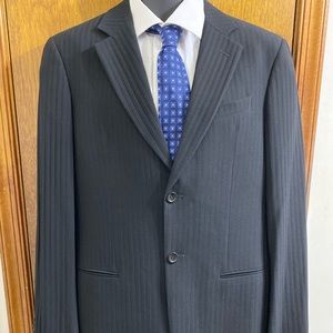 Armani Collezioni Black Pinstripe Wool Blazer 40R